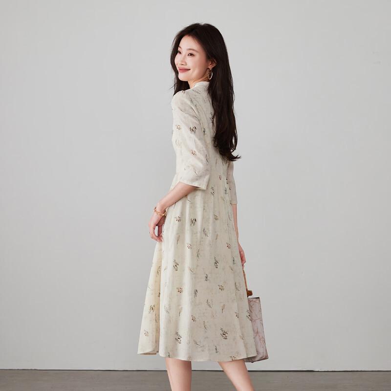Robe en coton imprimé floral style chinois nouveau pour femme SOFSIL