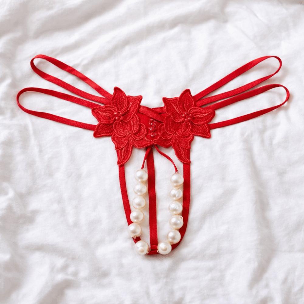 Low-waist Pearl Lace Underwear Hollow-out Mesh Lace Briefs Women's Bigsize Thong  Summer Spring