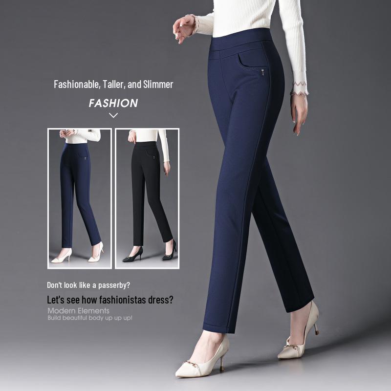 Dámské strečové kalhoty s vysokým pasem a rovnou nohavicí - Kolekce jaro/podzim 2024, K dispozici nadměrné velikosti, Ideální pro maminky středního věku a pro volný čas