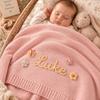 Personalized Baby Blanket, Custom Embroidered Knit Cotton Blanket, Newborn Baby Shower Gift, Nursery Keepsake, Baby Girl Gift