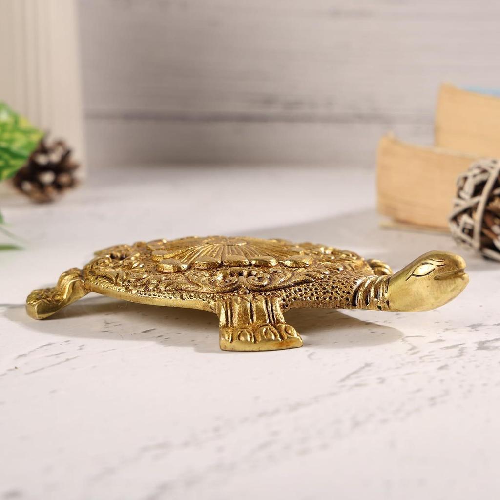 Antique Brass Turtle Showpiece for Good Luck, Prosperity & Vastu Positive Energy | Elegant Home, Office & Pooja Décor Gift