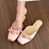 Shoes for Women Flat Sandals Square Head Woman Mules Slippers Flowers Summer Sale Footwear Chic and Elegant Korea Style Slides