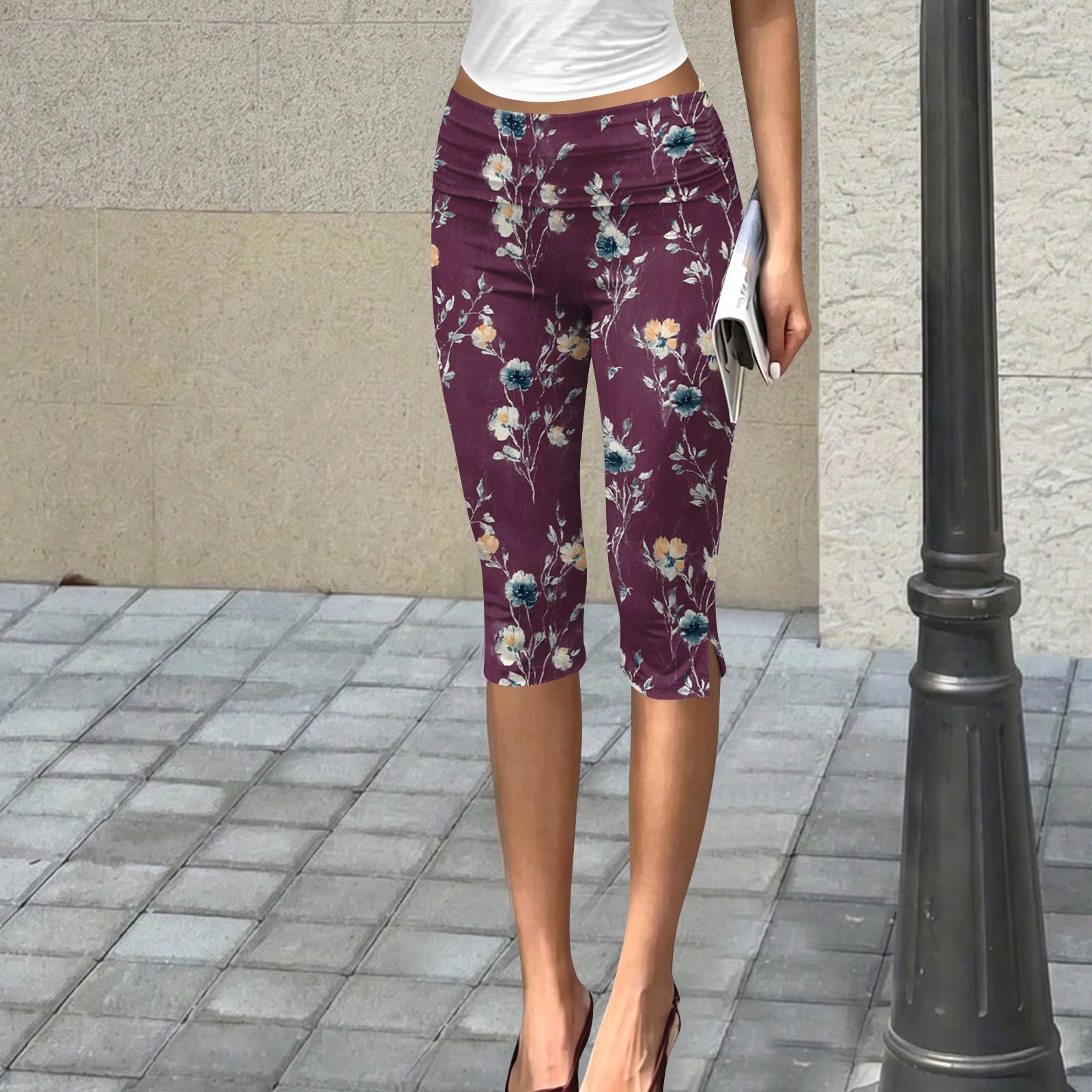 

Women s Slim Fit Printed Cropped Pants with Pleated Detail Elastic Waistband and Mid-Calf Length Suitable for Casual Wear and Outdoor Activities L