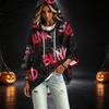 Damen Freizeit 3/4 Ärmel Halloween Print Kapuzen Pullover Top für den Herbst
