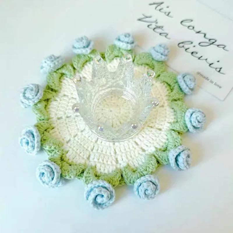 Crochet Coaster Rose Flower Coaster Crochet Flower Placemat Rose Bouquet Cup Pad Coffee Mug Cup Mat Mother's Day Gift
