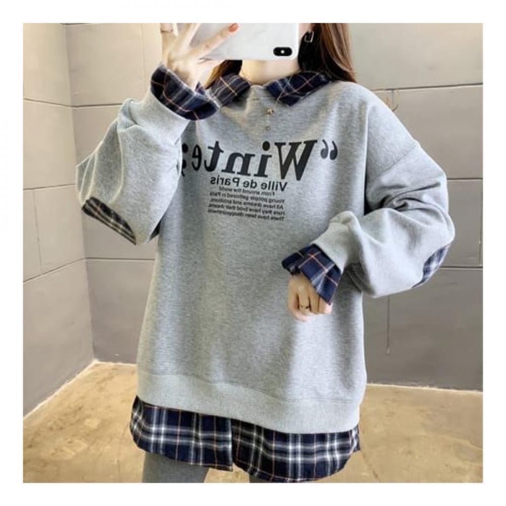 Navava Casual Men Two In One Check Collar Long Sleeve Sweatshirt Nt1325