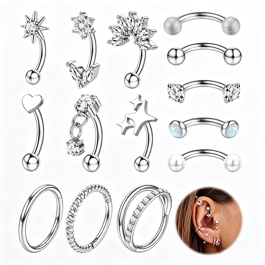 1Set Stainless Steel Eyebrow Pins, Ear Barb Pins, Zirconium Piercing Accessories