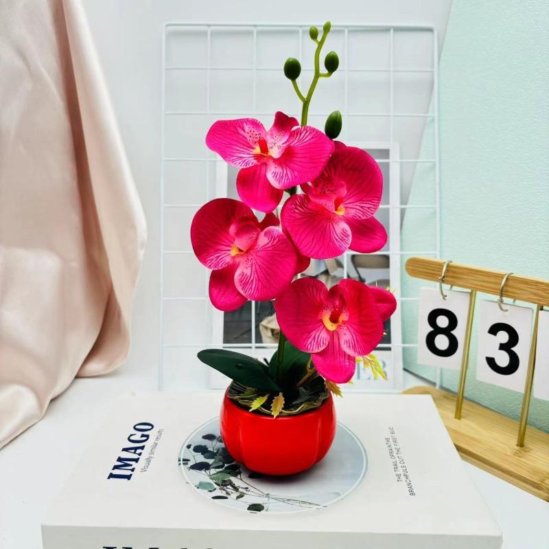 

Four Phalaenopsis Persimmon POTS, BonsaiArtificial Flowers Potted Plants and Green Plants To Decorate The Interior of Your Home червоний