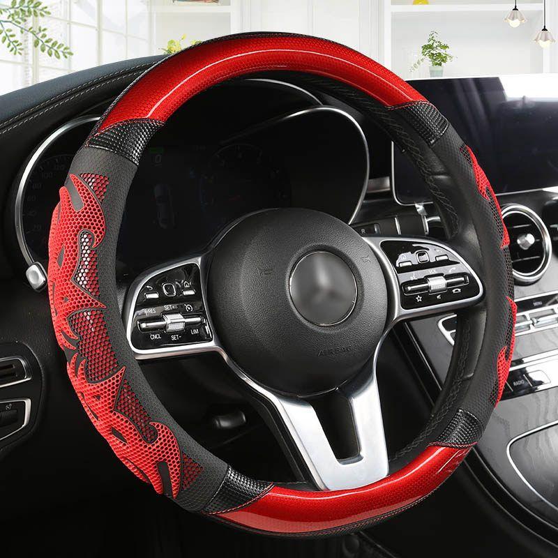 

Wheel Cover, Non-Slip, Wear-Resistant, Massage-Friendly, Sweat-Absorbent, Breathable, Universal for All Seasons, Carbon Fiber D-Type Handlebar Cover 3D Honeycomb Massage - Round Red & Black