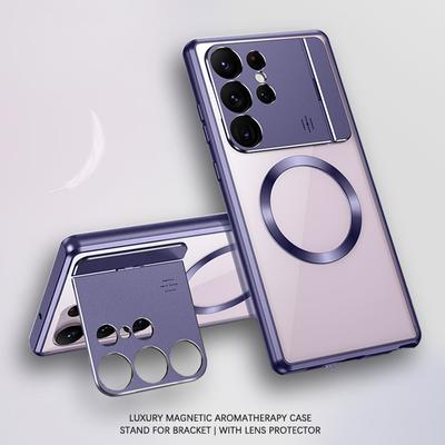 Luxe Magnetische Geurhoes Voor Samsung Galaxy S25 S24 S23 S22 S21 Ultra Met Lensbeschermer Opvouwbare Standaard Metalen Cover Voor Magsafe