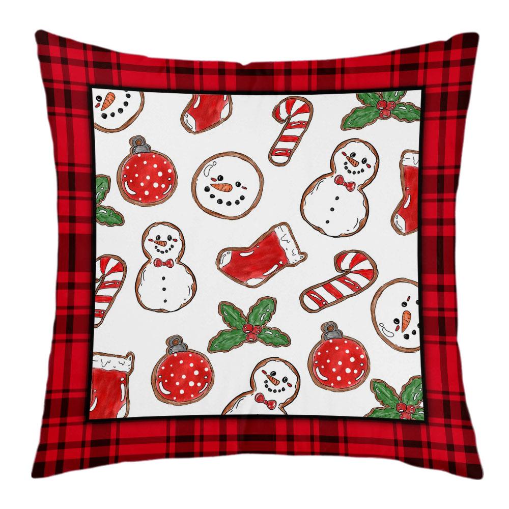 New Christmas Short Plush Pillow Cover Peach Skin Digital Printing Cushion Cover Christmas Snowman Pattern