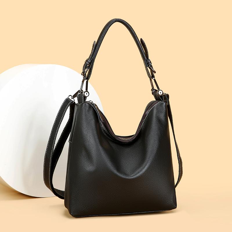 100% Genuine Cowhide Leather Tote Bag for Women Large Capacity Soft Shoulder Handbag Luxury Solid Color Sac