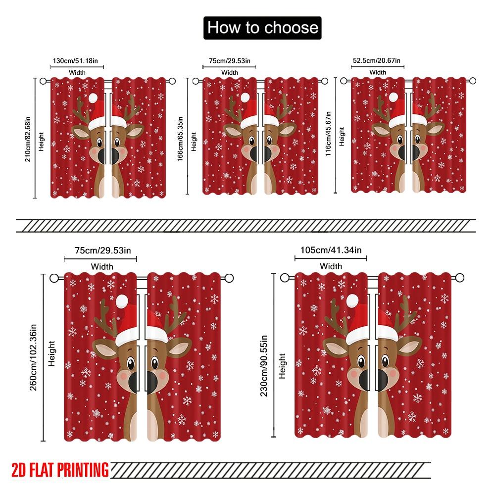 2pcs,2D Plane Printing Curtains&Window Treatment Cute Reindeer Christmas Snow (3) Versatile Polyester (without Rod) Decorations