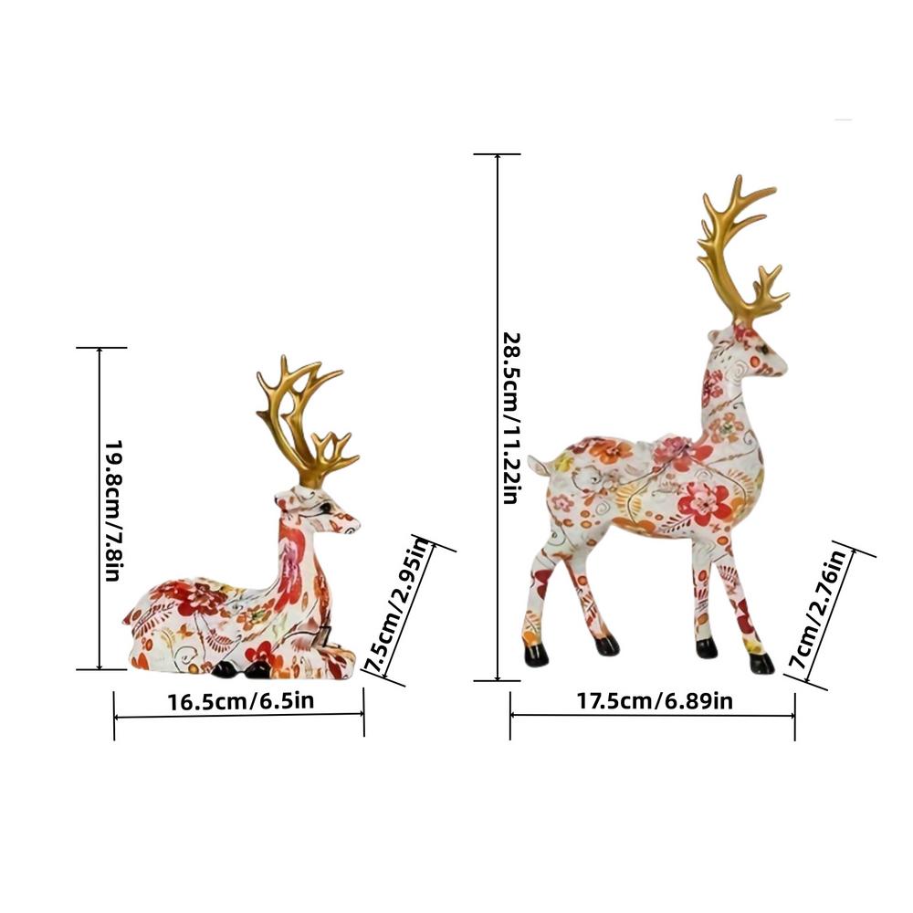 2 Pcs Deer Figurine Room Decor Sitting Standing Table Reindeer Animal Crafts Sculptures Christmas Home Decoration Fawn Figurines