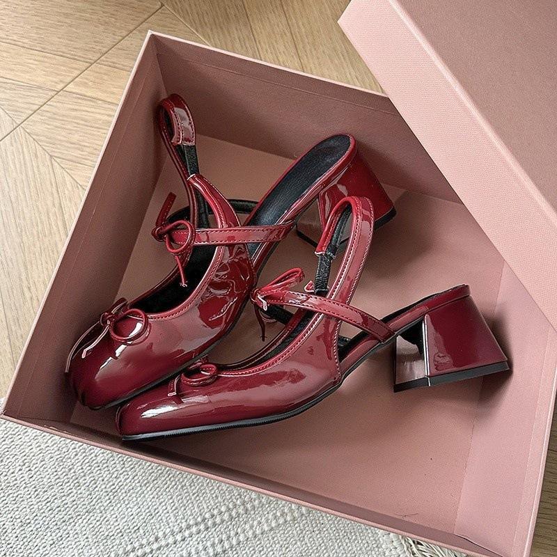 

French bag head sandals women s summer wear fairy style beautiful bow thick heel Mary Jane shoes temperament high heels 34