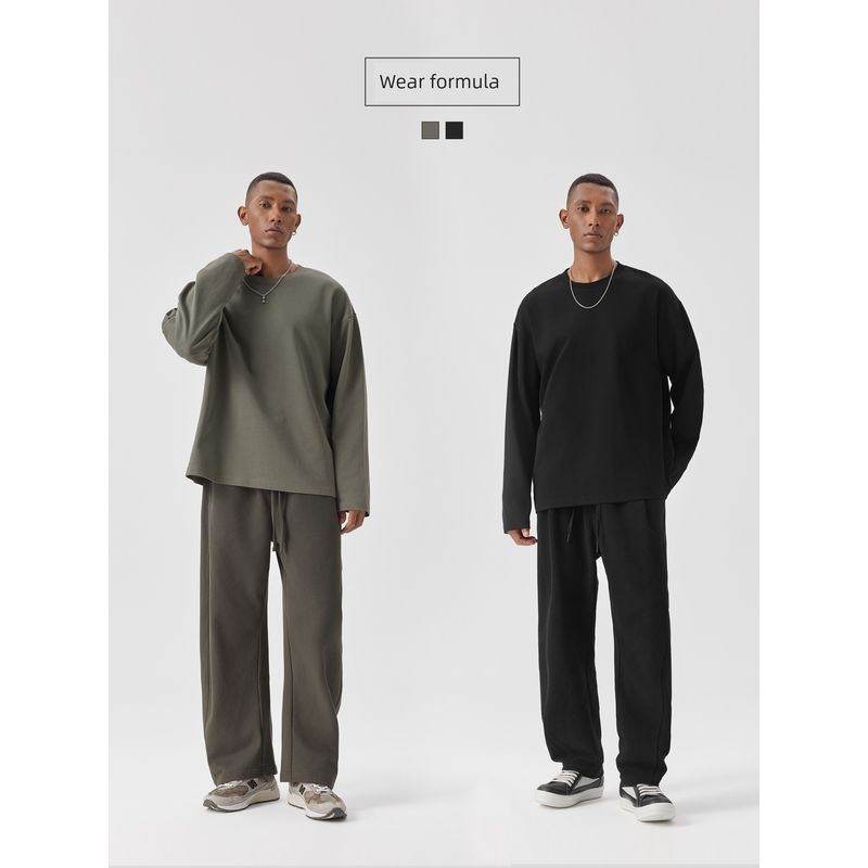 Bodydream Basic Comfortable Simple Style Round Neck Long Sleeve T-Shirt Men's American Style Loose Top Solid Color Base Shirt