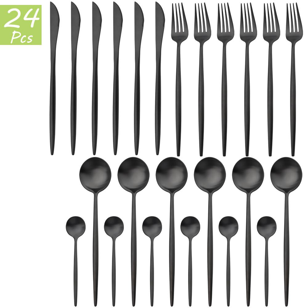 24Pcs Multicolor Dinnerware Set Knife Fork Spoons Teaspoon Tableware 18/10 Stainless Steel Cutlery Western Kitchen Silverware Flatware