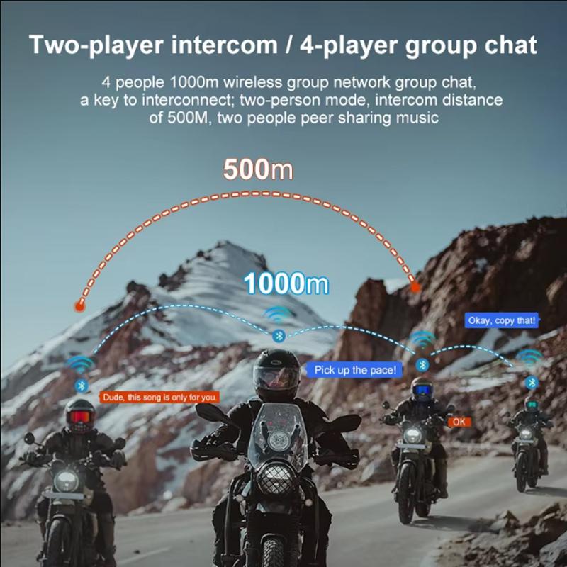 

BT5.1 FM мотоциклетный шлем интерком 1000M гарнитура для обмена музыкой IPx6 со светодиодной подсветкой для 4 мотоциклистов групповой разговор