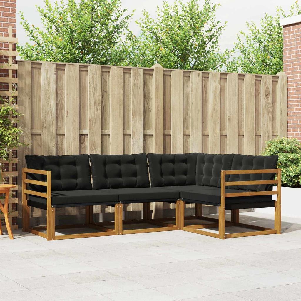 Outdoor Sofa Set with Cushions 4 pcs Natural and Black