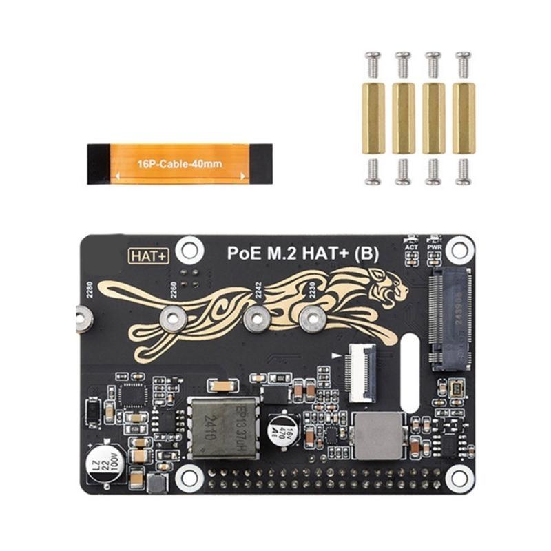 PCIe To M.2 Adapter Power over Ethernet Function For RPi 5 Support NVMe SSD 2230/2242/2260/2280 Fast Speed Read Write