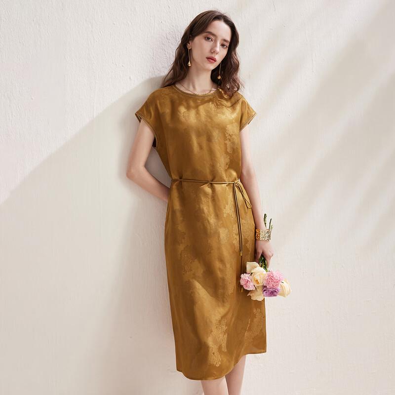 Zhaojun Mulberry Silk Lace Cutout Short Sleeve Midi Dress