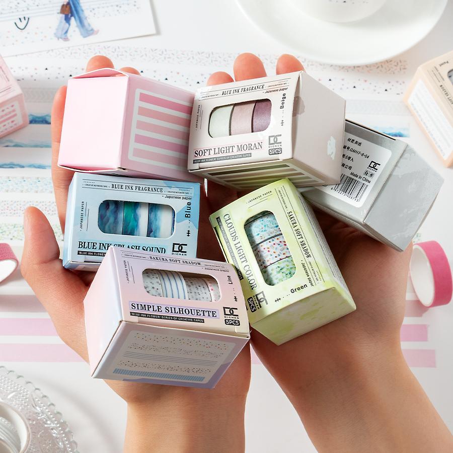 5 adet Sakura Çiçeği Washi Bant Seti Mini Bant Seti Yapışkan Maskeleme Bandı 1cm Dekorasyon Etiketleri Günlük DIY El İşi için