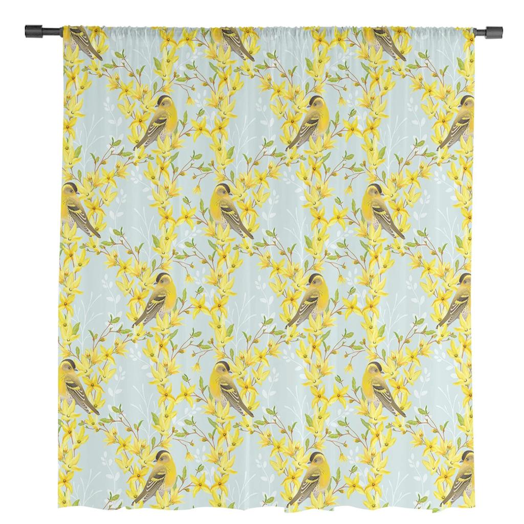 Yellow Flowers And Robins Sheer Curtains For Living Room Bedroom Tulle Curtain For Kitchen Voile Curtain Blind Panels