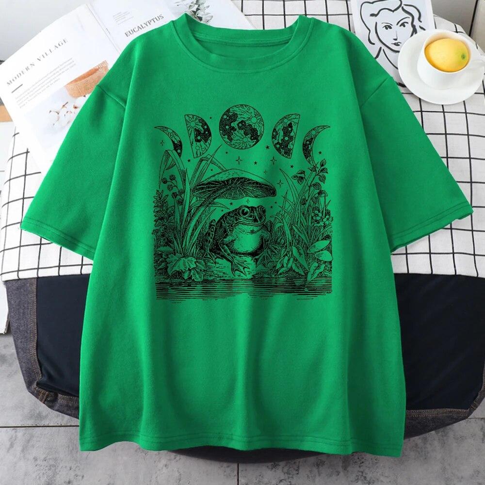

Мила футболка Cottagecore Aesthetic Frog Mushroom Moon Witchy T-Shirt унісекс з круглим вирізом, бавовна, літня футболка з круглим вирізом, футболка великого розміру унісекс 3XL