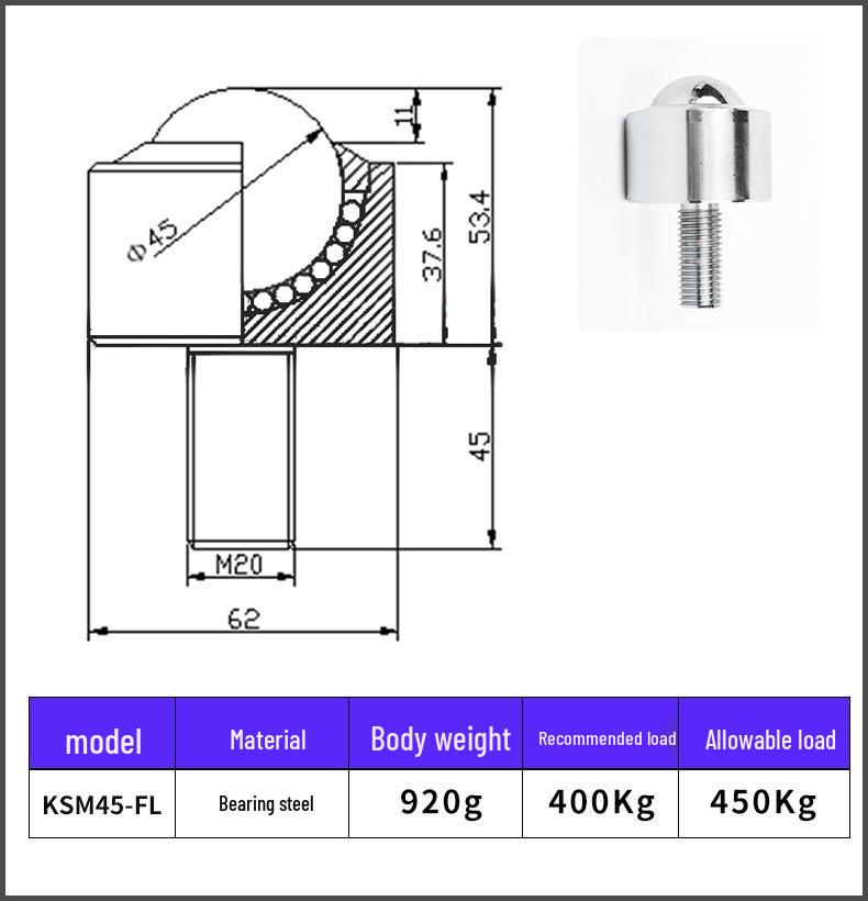 Precision Straight Tube Cylindrical Solid Bearing KSM12-FL Heavy Duty Ball Caster with Rod