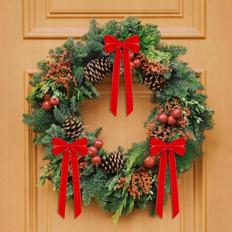 12pcs Wrapping Bows Chrismtas Party Gifts Velvet Christmas Bows Christmas Tree DIY Hanging Ornaments Ribbon Bow Gift