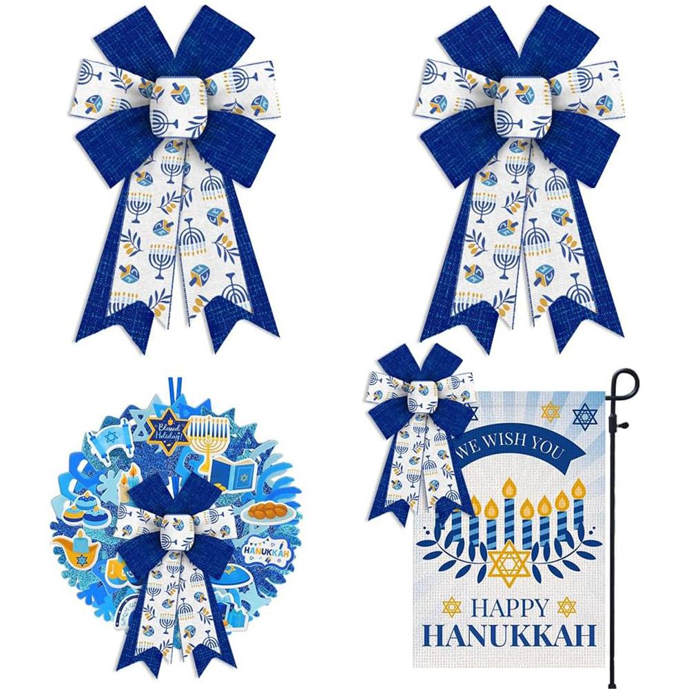 

2PCS Hanukkah Bows Je Christmas Blue Wreath Rustic Bow for Front Door Wall Ornaments Menorah Dreidel Bows for Chanukah Decor 12.99 x 8.46 in синий