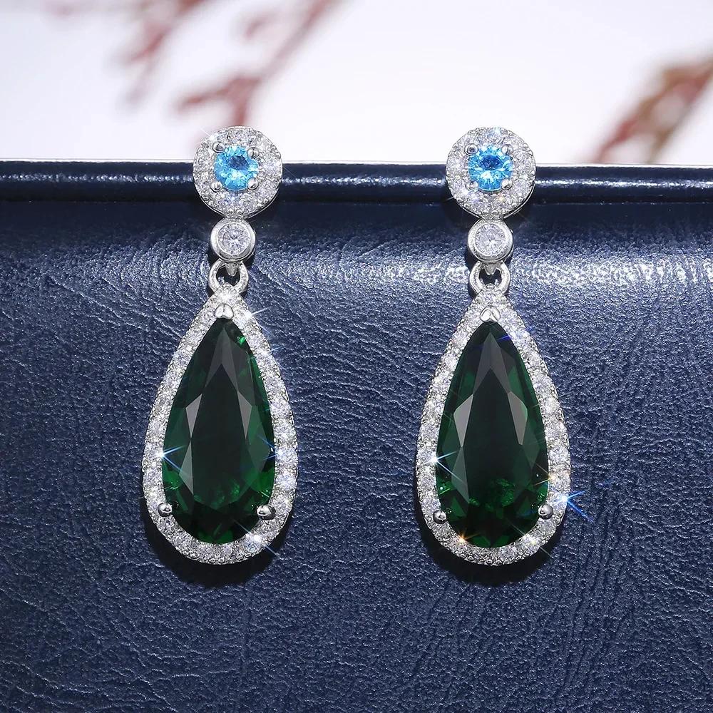 Luxury Square Green Cubic Zirconia Crystal Pendant Earrings Exquisite Fashionable  Women'S Wedding Jewelry