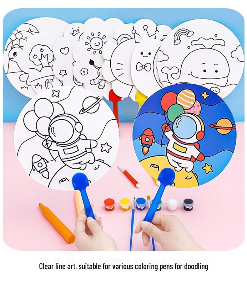 Children's DIY Cartoon Graffiti Fan – Creative Kindergarten Birthday Gift & Class Prize.