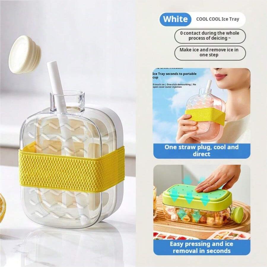 2-in-1 Water Bottle with Built-In Ice Tray & Straw Leak-Proof Portable Sports Bottle Portable Ice Maker Bottle  500ml