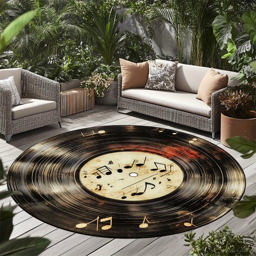 1pc Vinyl Record Round Rug Flannel Soft Non Slip Floor Mat Music Themed Decor for Living Room Bedroom Home Studio Office