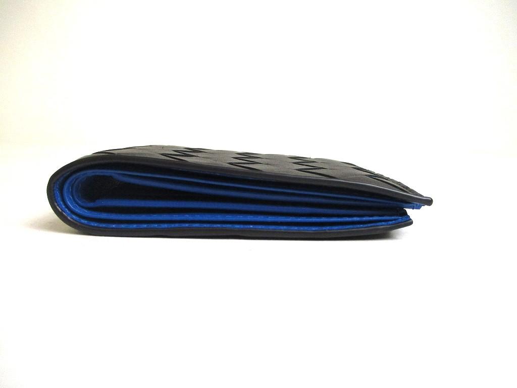Authentic BOTTEGA VENETA Intrecciato Black Blue Leather Bifold Bill Wallet #a351  Refurbished