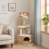 Cat Tree Modern Design Woven Style with Scratching Post 4 Levels Cattail Nest Perch In Jute 87 Cm Beige
