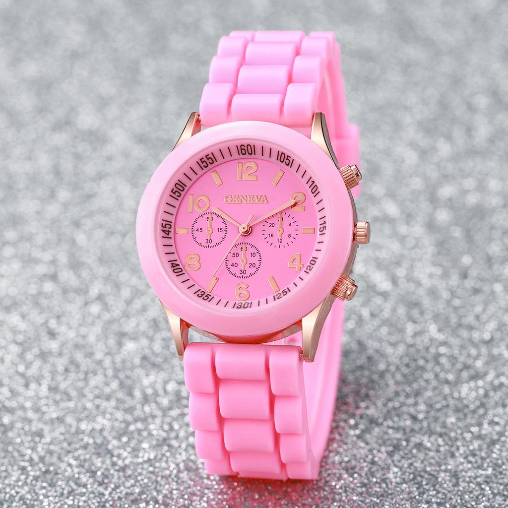 2PCs/Set Women Watch Twin Silicone Strap White Pink Watch Set