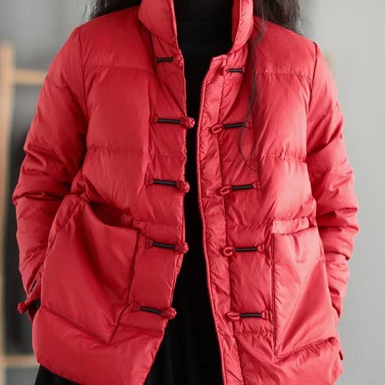 Retro Literary and Artistic Plate Buckle Stand-up Collar Winter Down Padded Jacket Women's Loose Thickened All-match Warm Bread Jacket Padded Jacket