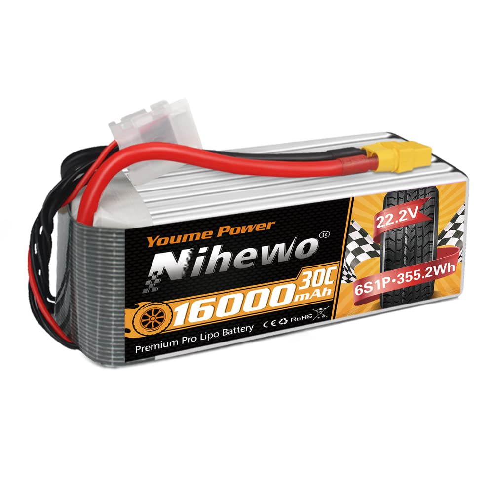6S LiPo 22.2V Lipo 16000mAh 30C XT90 Plug for Large Drones DJIS800, DJI S900, S1000, S1000+, FreeFly, OnyxStar, Gryphon X8, E1200, Agricultural