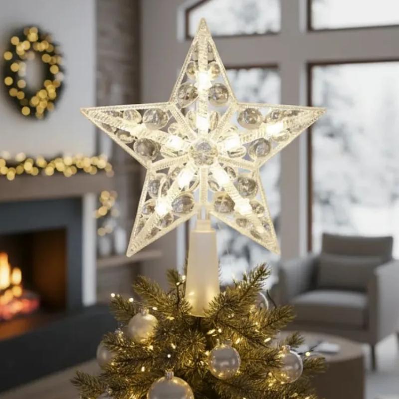 1/2 Stück Glitzernder Stern Weihnachtsbaumspitze Vintage Stil Dekoration für Feiertagsfestliches Weihnachten Party Innendekoration Beleuchtete Ornamente