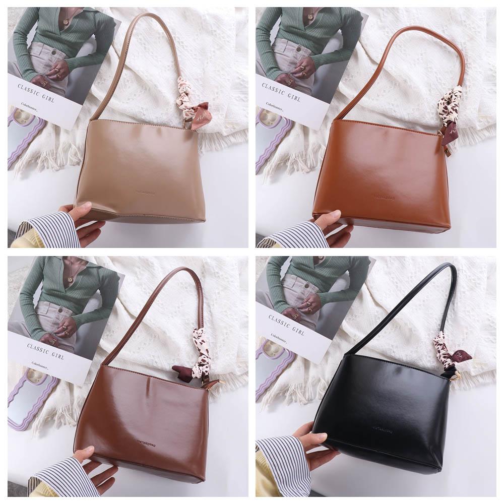 

PU Leather Small Square Bag Korean Style Single Shoulder Bag Fashion Vintage Underarm Bag Girls коричневий