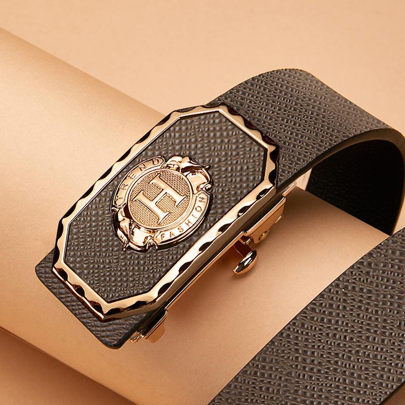 New Men'S Leather Automatic Buckle Belt Fashion Business Casual Cowhide Belt Middle-Aged And Young High-End Simple Belt