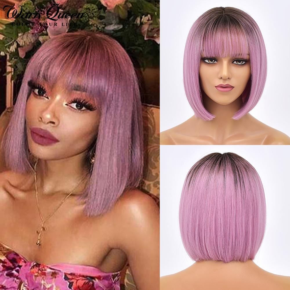 Blonde Red Short Bob Wig Synthetic Wig For Women With Bangs Lolita Cosplay Party Natural Hair Heat Resistant Fiber Wigs
