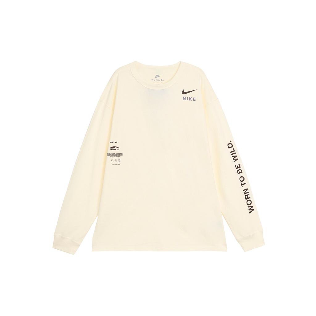 Nike Letter Logo Life Motto Round Neck Casual Loose Long Sleeve Drop Shoulder T-Shirt Men T-Shirt Sail-White HF6173-133