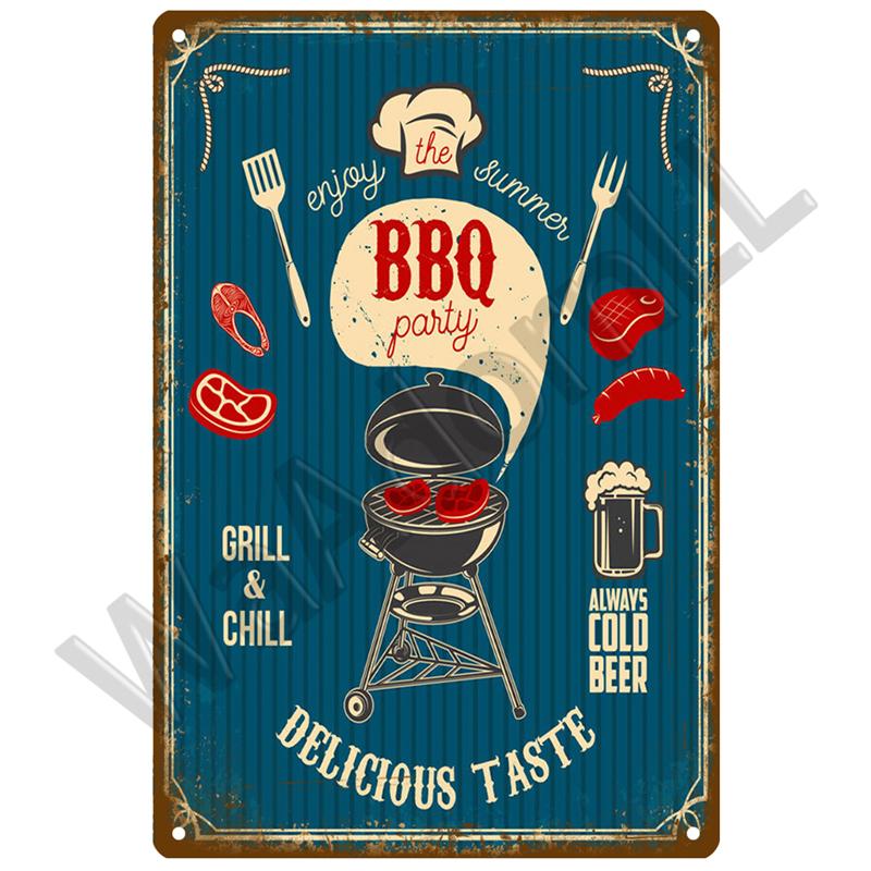 BBQ Zone Metal Sign Vintage Tin Sign Dad`s BBQ Yard Outdoor Party Decoration Plate Retro Barbecue Rules Slogan Decor Accessories
