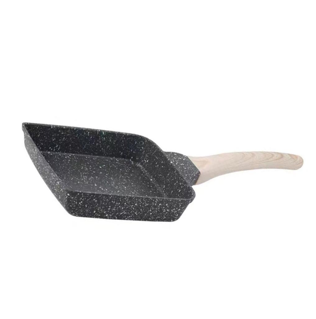 Frying Pan Aluminium Fast Conduction 3 Layers Thickened Wooden Handle Cooking Skillet for Family