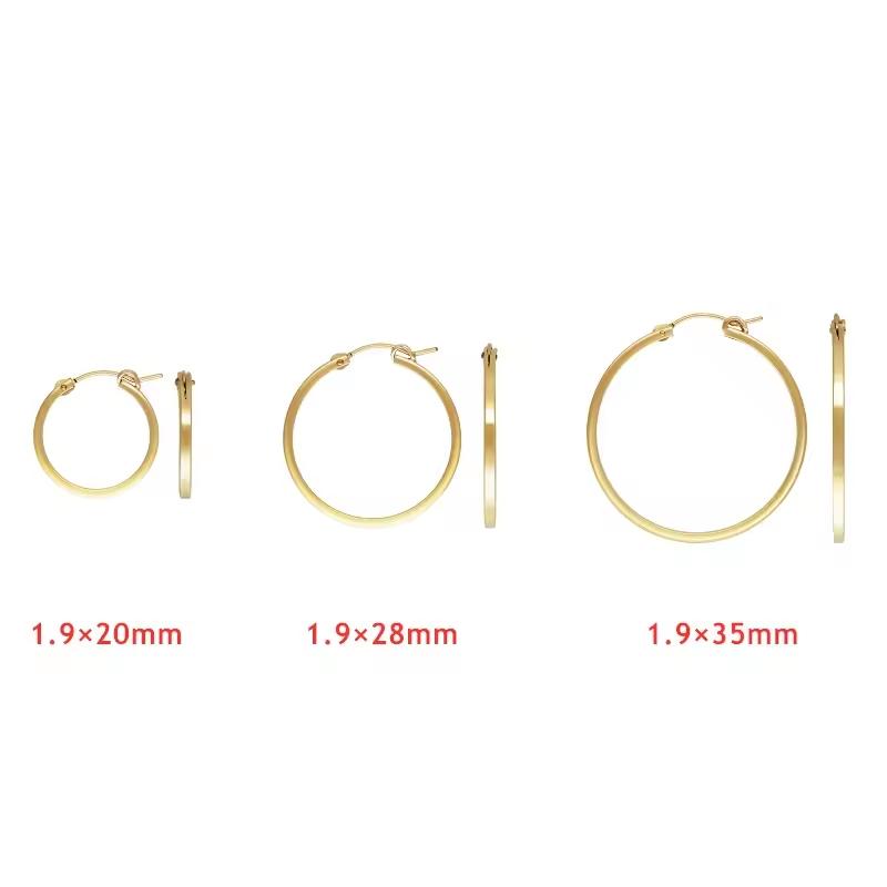 Genuine Jewelry 14K Gold Filled Square Eurowire Women Earrings Hoops 1.9*20mm