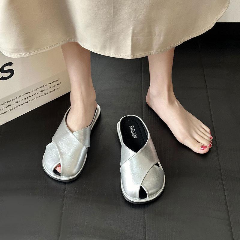 Baotou Half Slippers Women's Summer Wear 2025 New Thick-soled One-pedal Muller Shoes Flat-soled Sandals Lazy Sandals