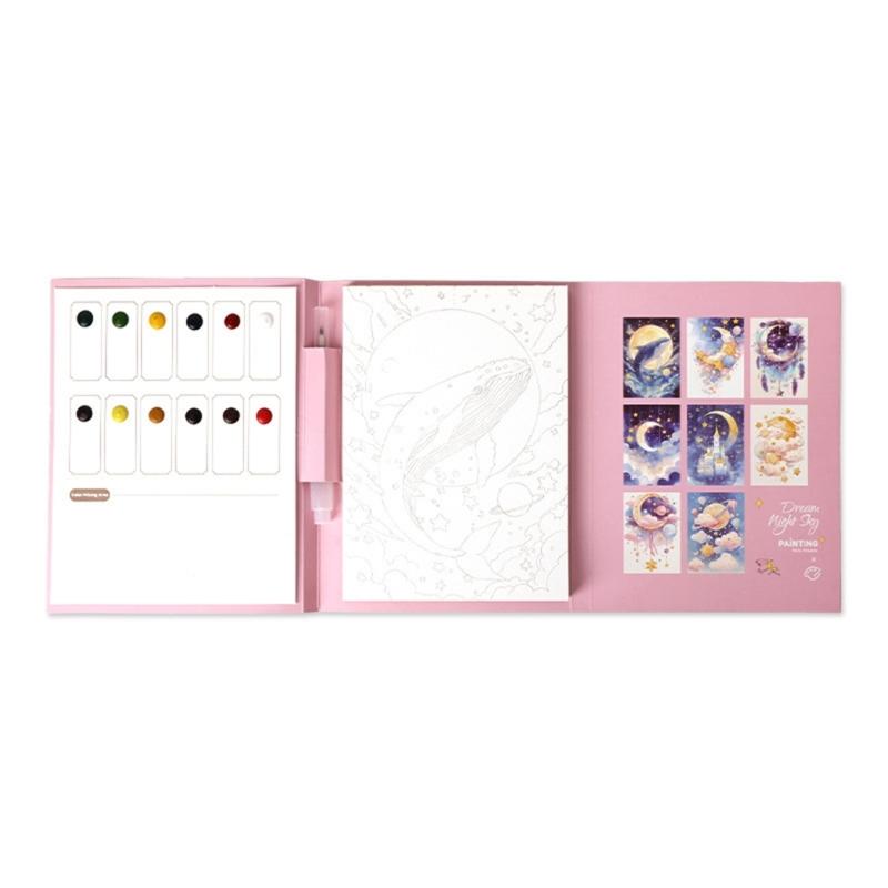 Beginner Friendly Watercolor Coloring Book Features Sketched Designs Blank Pages and Palette Perfect for Creativity